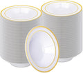 BESTVIP 200 Pack Plastic Bowls with Gold Rim, 12 Oz Disposable Bowls Disposable Bowls for Parties, Wedding, Christmas, Thanksgiving, Soak Proof Bowls for Breakfast, Lunch, and Dinner Meals