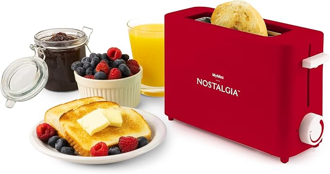 Nostalgia MyMini Single Slice Toaster | 1.25" Wide Slot, Portion Control, Compact Design, Adjustable Temperature, Cancel, Defrost, and Bagel Button | Removable Crumb Tray | Red