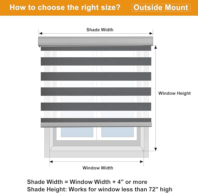 Persilux Cordless Zebra Blinds for Windows Free-Stop Roller Windows Shades (34" W X 72" H, Grey) Dual Layer Light Control for Day and Night, Light Filtering Sheer Shades for Home, Easy to Install