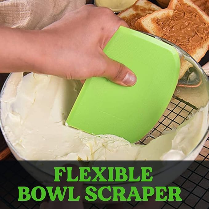 SURDOCA Dough Scraper Bench Scraper - 3P 10.6x6.7" Plastic Flexible Bowl Scraper, Sharp Edge & Angles Cake Scraper. Non-Slip Bakeware Decorating Tools Sculpting & Modeling Tools - White+Yellow+Green