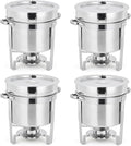 GarveeHome 7QT Soup Chafer Set of 4, Stainless Steel Round Soup Warmer with Pot, Notched Lids & Fuel Holders, Commercial Food Warmer for Buffets, Events and Party Service