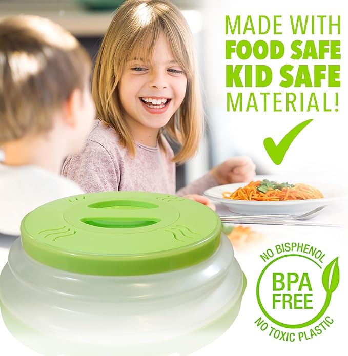 HOVER COVER Magnetic Microwave Splatter Cover with High Power, Strongest Magnetic Grip, Collapsible 12-Inch BPA-Free Food Lid, Vented Plate Guard, Dishwasher Safe, Space-Saving Storage - Green