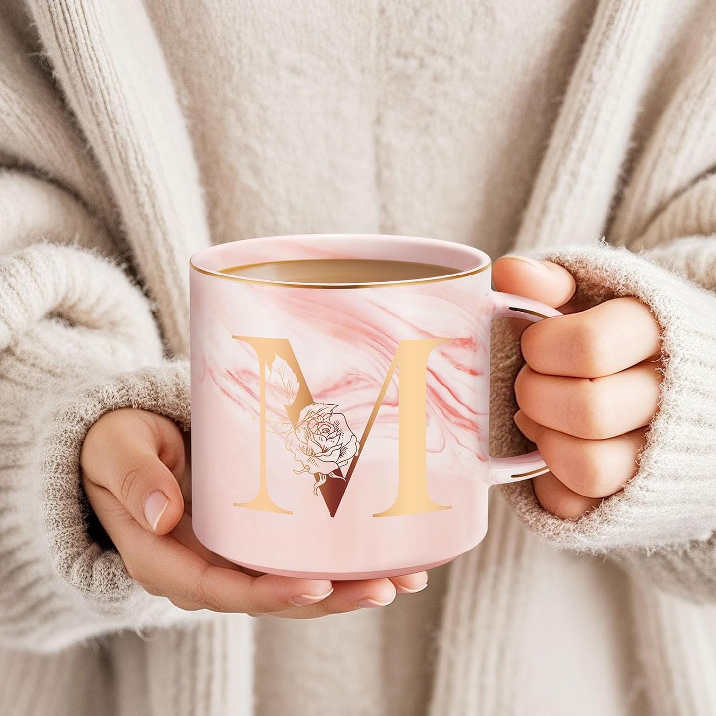 Personalized Gifts for Women Coffee Mug, Initial Customized Gift Monogrammed A-Z Coffee Mug 12 OZ, Christmas Anniversary Birthday Gifts for Women Mom Grandma Friend Sister Wife (M)