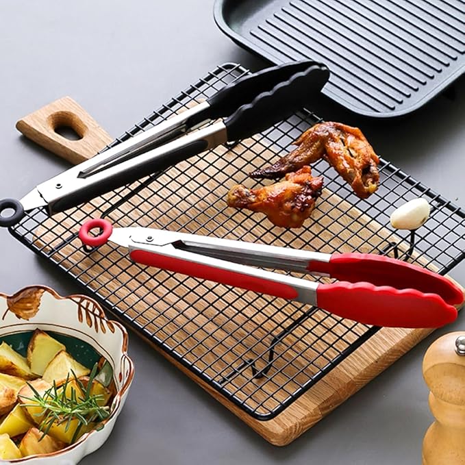Kitchen Tongs with Silicone Tips - ForTomorrow Set of 5, 7 9 Inch Premium Silicone Tipped Tongs for Cooking Heat Resistant, Serving Food, BBQ