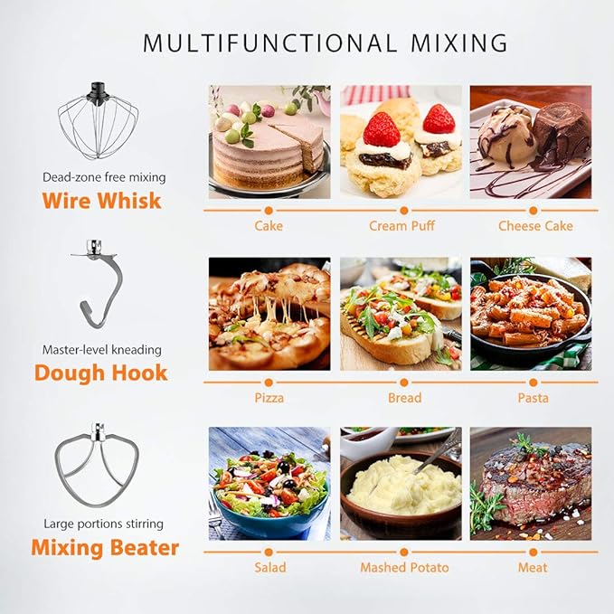VIVOHOME 7.5 Quart Stand Mixer, 660W 6-Speed Tilt-Head Kitchen Electric Food Mixer with Beater, Dough Hook, Wire Whip, and Egg Separator, Champagne