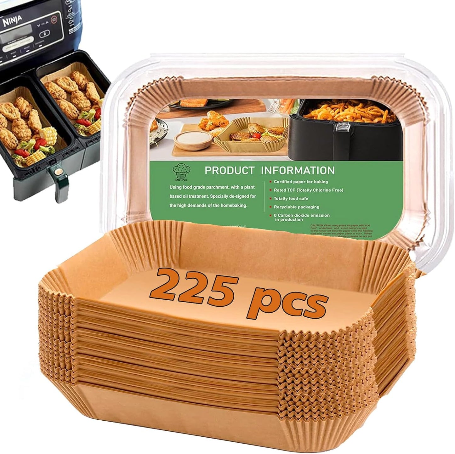 Air Fryer Liners for Ninja Dual, Air Fryer Parchment Paper Liners Disposable for Ninja DZ201, Ninja Foodi Liners, Disposable Ninja Dual Rectangular, AirFryer Paper Liners Rectangle Accessories Ninja