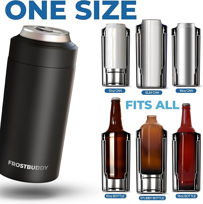 Frost Buddy Universal Buddy Can Cooler - Fits All - For Regular 12 & 16 oz or Slim-Size Bottles - Insulated Double-Walled Stainless Steel (Ice Cream)