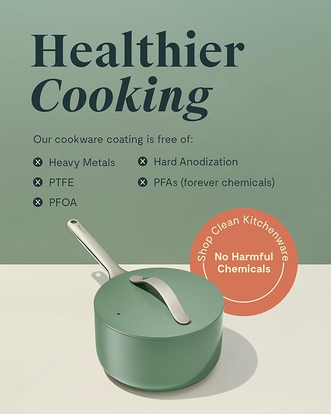 Caraway Nonstick Ceramic Sauce Pan with Lid (3 qt) - Non Toxic, PTFE & PFOA Free - Oven Safe & Compatible with All Stovetops (Gas, Electric & Induction) - Black