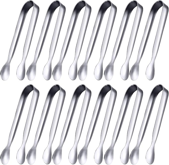 Gejoy 12 Pieces Mini Tongs Stainless Steel Small Sugar Serving Tongs for Charcuterie Board Appetizers Dessert Serving Food Tiny Party Danish Candy(4.3 Inch,Silver)