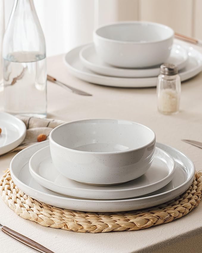 Famiware Milkyway Dinnerware Sets, 24 Piece Dish Set, Plates and Bowls Sets for 8, White