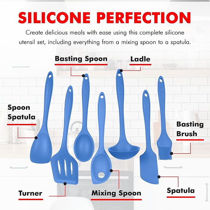 Chef Craft 7 Piece Blue Premium Silicone Kitchen Tool Set (42081)