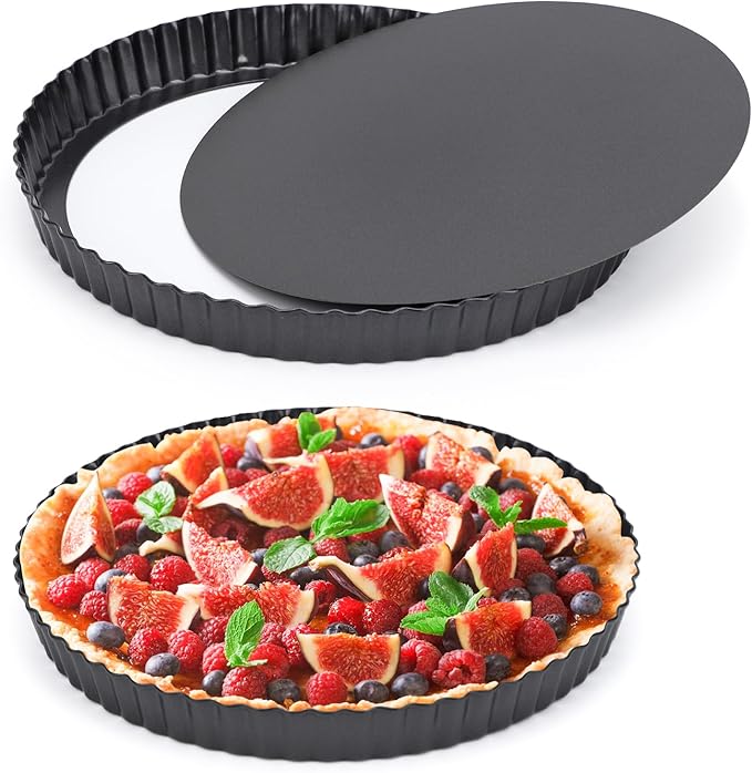 Beasea Tart Pan 10 Inch Removable Bottom, 2pcs 10 Inch Round Non Stick Pie Pans Carbon Steel Loose Base Bottom Tart Quiche Pie Tart Pans for Baking Fruit Cheese Tart Pie Desserts
