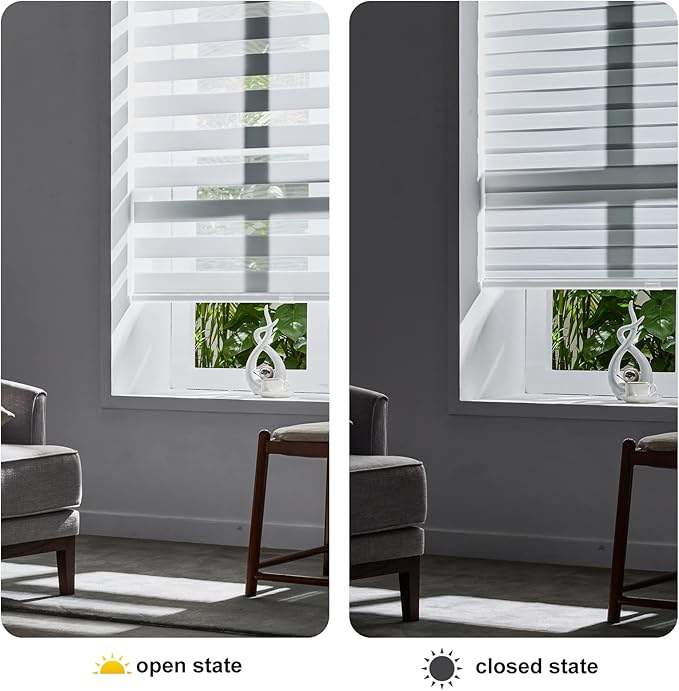 Persilux Cordless Zebra Blinds for Indoor Windows, Free-Stop Zebra Blinds Cordless, Light Filtering Sheer Shades Dual Layer for Day and Night, Zebra Roller Shades for Home (22.5" W X 64" H, White)