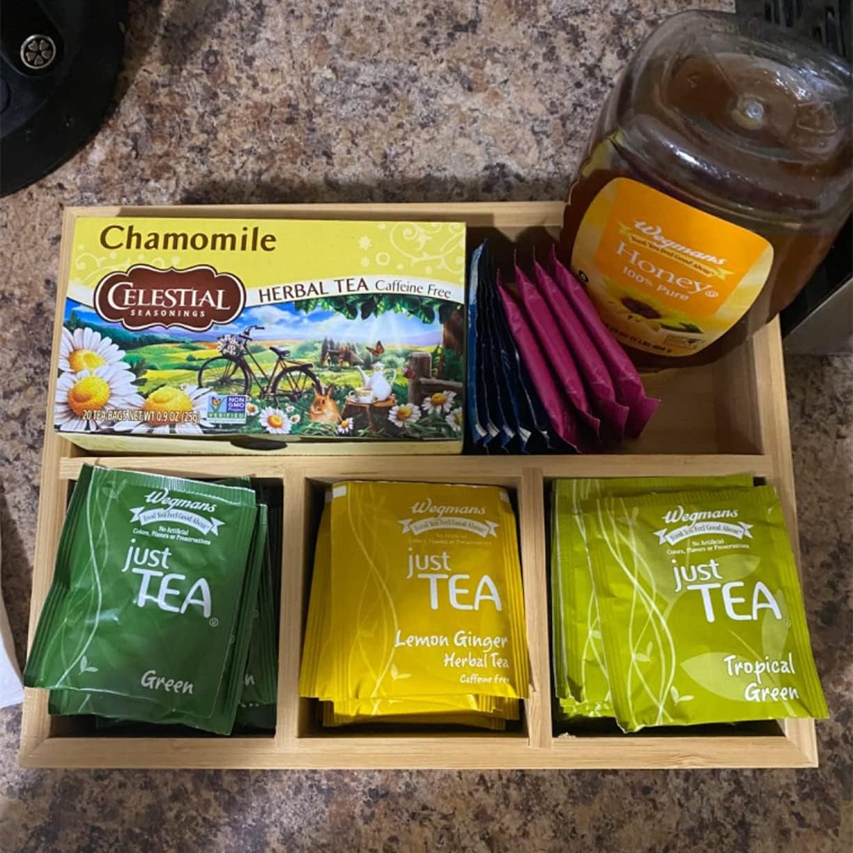 Tea Bag Holder and Storage Organizer - Sugar Packet and Coffee Station Condiment Organizer
