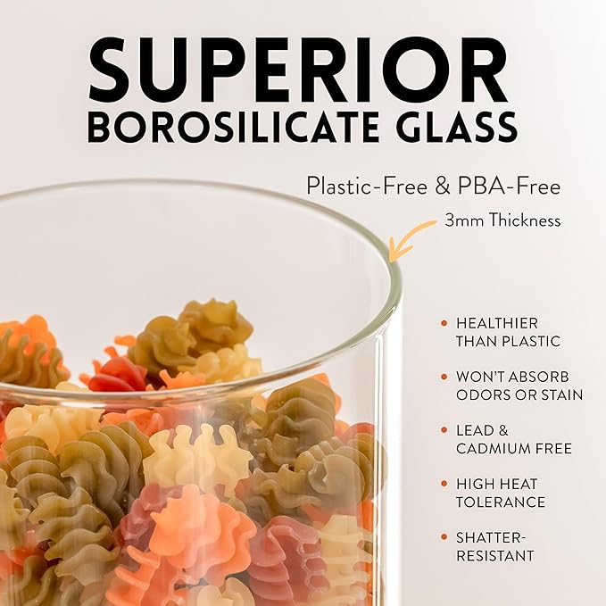 Glass Airtight Canisters with Silicone and Glass Lids – BPA-Free Borosilicate Containers for Food Prep, Storage, Wet or Dry Food Jars for Rice, Tea, Coffee, Candy – Set of 6 (28 oz)
