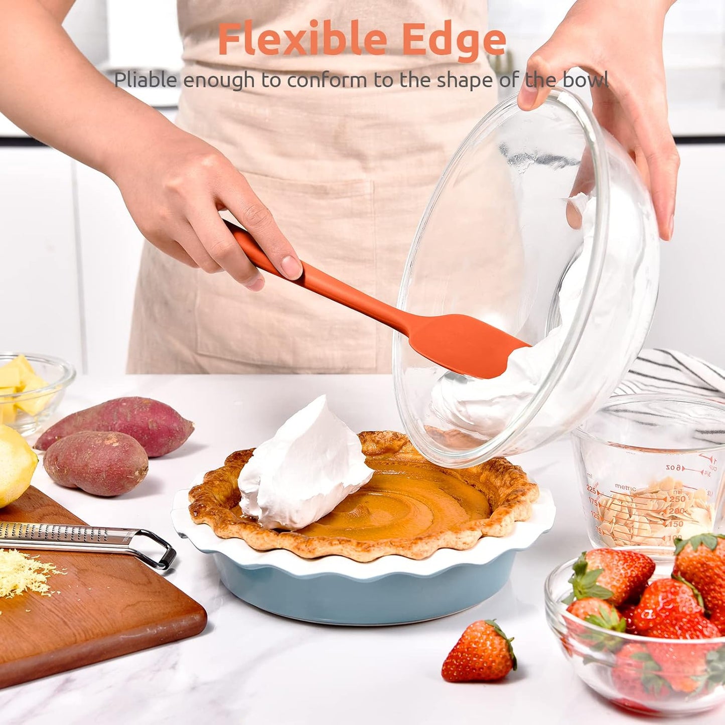Heat Resistant Silicone Spoon Spatula: U-Taste 600ºF High Heat Flexible 11.38in Silicon Mixing Stirring Cooking Scraping Baking Bowl Scraper Seamless Spreader for Nonstick Cookware (Orange)