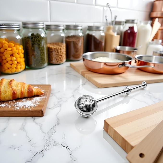 304 Silver Stainless Steel Flour Powder Filter Spoon, Baker Dusting Wand For Sugar Flour Spices, Flour Sugar Powder Spoon Kitchen Tools Baking Sifters Baking Tools and Accessories kitchen product