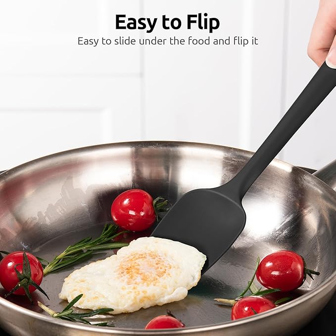 U-Taste 18/8 Stainless Steel Measuring Cups and Spoons Set of 10 and 600ºF Heat Resistat Silicone Flexible Baking Spoon Spatula & Cooking Scoop Spoonula (Black)