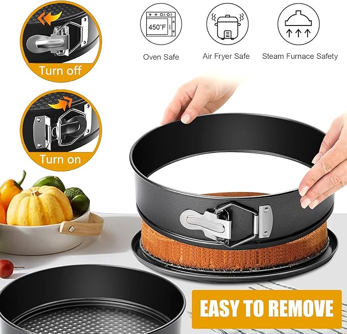 Springform Cake Pan Set of 3 (4, 7, 9 Inch) Round Leakproof Nonstick Cheesecake Pans with Removable Bottom Carbon Steel Bakeware