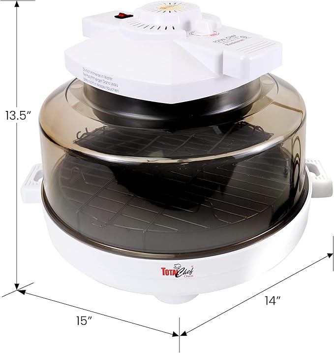Total Chef Countertop Infrared Oven with Convection Air Circulation Time and Temperature Control 1300W Roast Steam Bake Broil Air Fry and More For Cottage Dorm Room RV Apartment Home White