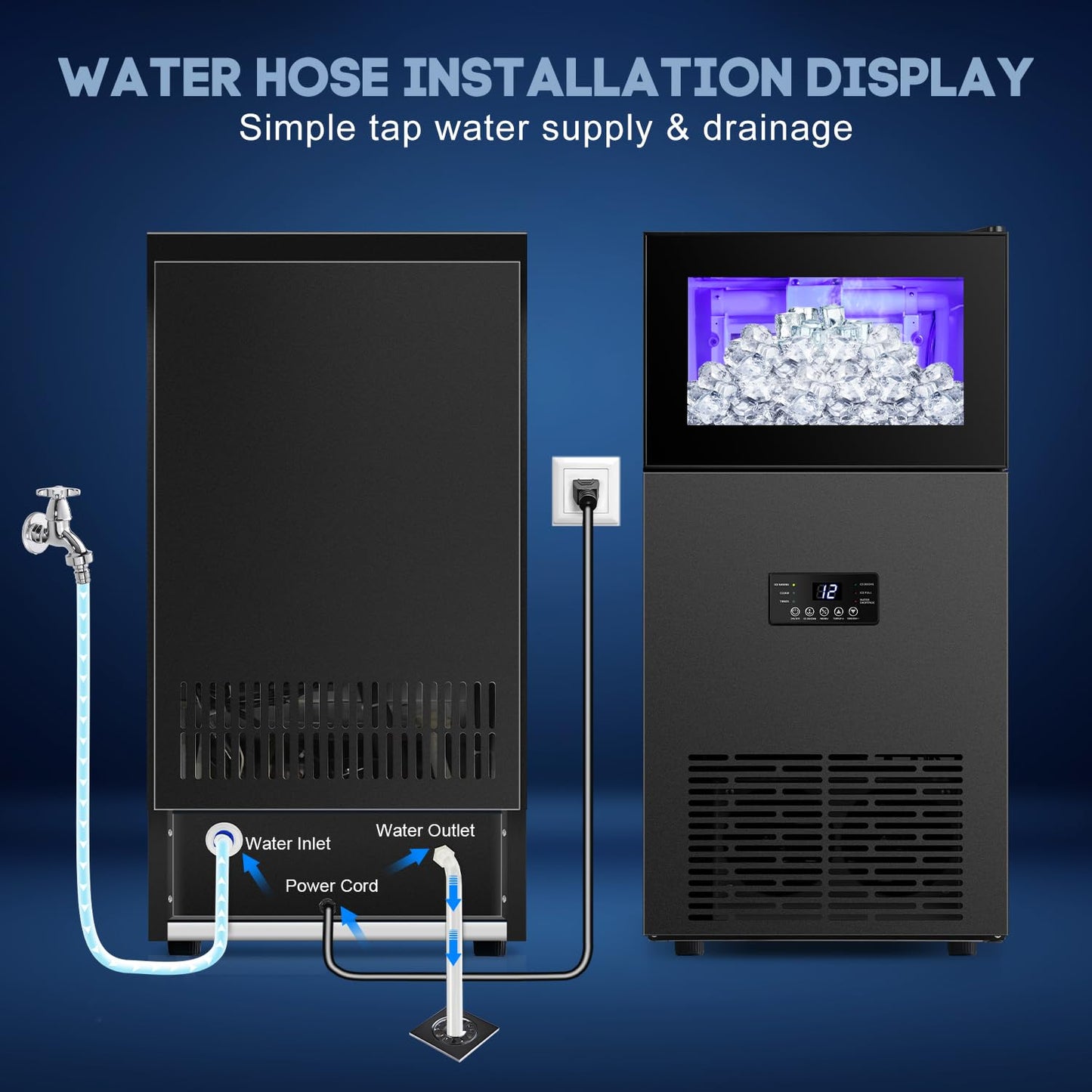 Commercial Ice Maker, 160Lbs/24H with 35Lbs Ice Capacity, 63Pcs Clear Ice Cubes per Round in 11-20Mins, 15inch Stainless Steel Under Counter Freestanding Ice Machine Maker for Home Bar Outdoor