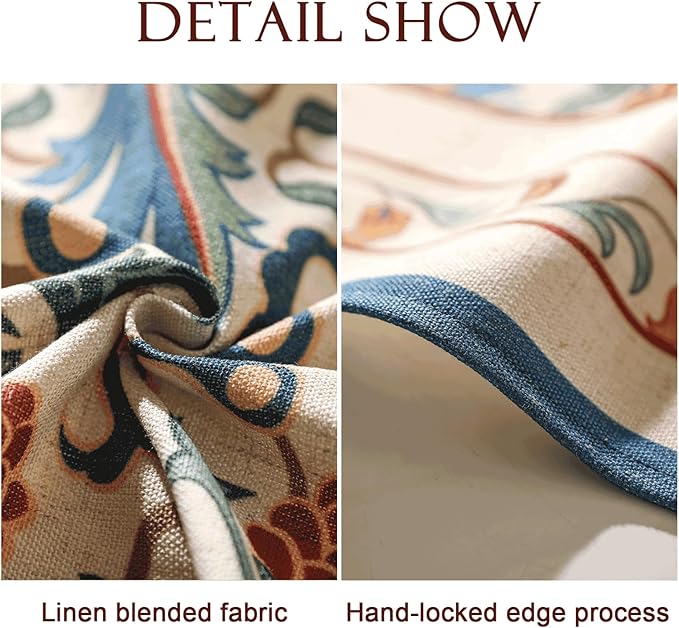 patdrea Designer Vintage Linen Long Tablecloth for Rectangle Table,French Soft Durable Floral Tablecloths,Colorful Table Cover for Kitchen Dining,Parties,Christmas,Thanksgiving,63"x102"-Puno