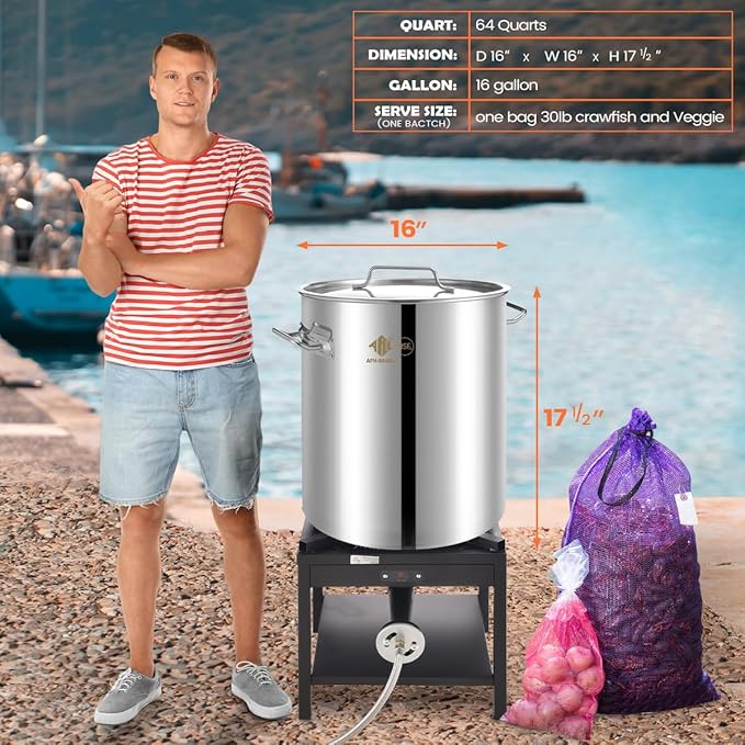 ARC 64-Quart Stainless Steel Seafood Boil Pot with Basket and Two Brown Paper, Crawfish, Crab, Lobster, Shrimp Boil Stock Pot with Strainer, Turkey Fryer, 16 Gallon