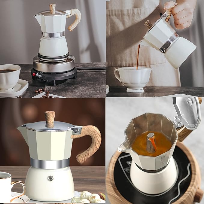 MORDEN MS Moka Pot - Stovetop Espresso Maker 3 Cup/5 OZ Italian Coffee Maker Camping Coffee Pot Manual Cuban Coffee Percolator for Cappuccino or Latte - White