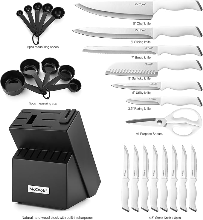 McCook® Knife Sets, German Stainless Steel Kitchen Knife Block Sets with Built-in Sharpener