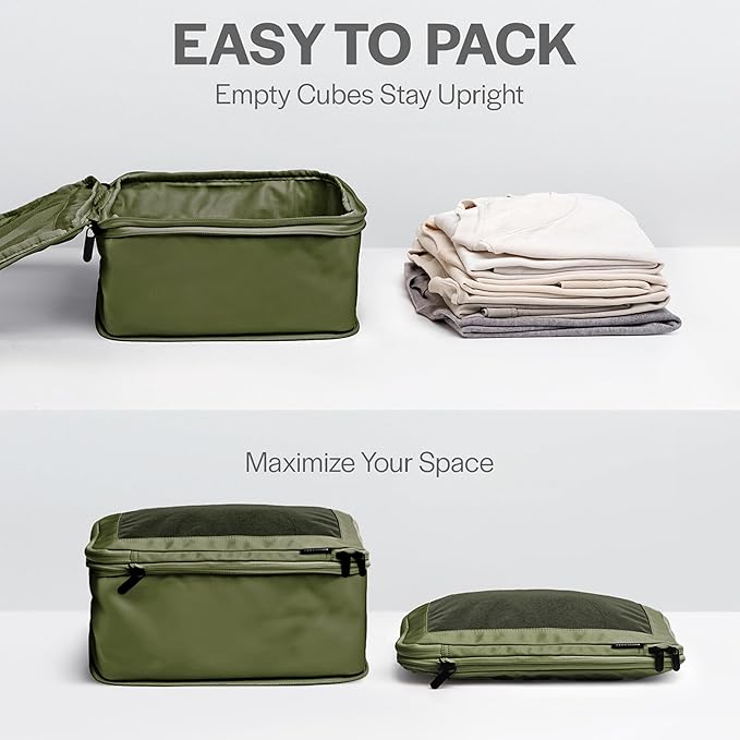 Aerotrunk Compression Packing Cubes for Travel - Luggage Organizer Bags - Double Zipper Packing Cubes for Suitcases (6-Pack, Olive)