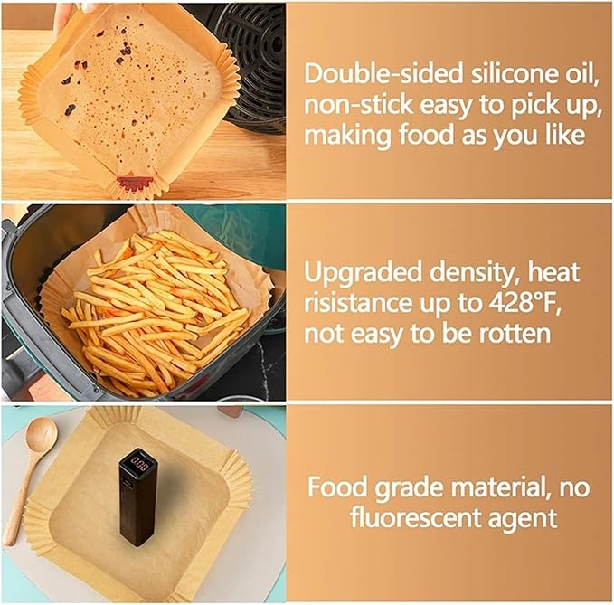 Large Air Fryer Disposable Paper Liners Nonstick 23cm Oven Airfryer Parchment Baking Paper ，Compatible For Ninja，Compatible For COSORI ，Grill Cooking Basket(20cm round,100 Pcs)