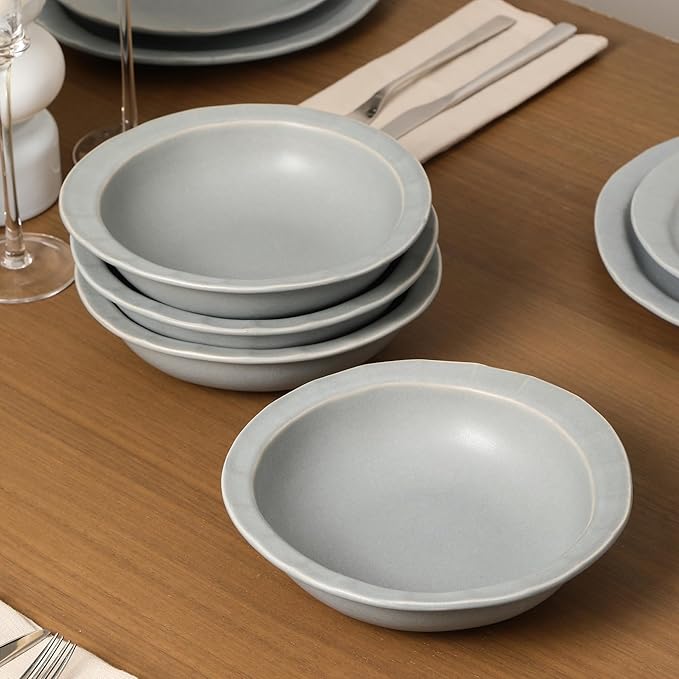 Stone Lain Oasis 4-Piece Pasta Bowl Set Stoneware, Grey Blue