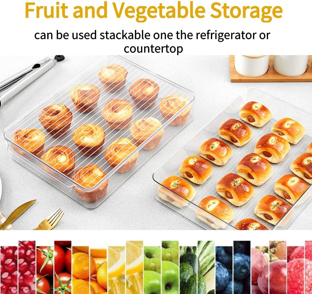 vacane 2 Pack Deli Meat Container for Fridge, Bacon Container with Lids for Refrigerator Fruit, Cold Cuts, Cheese Keeper Marinade Tray, Stackable Freezer Storage Containers