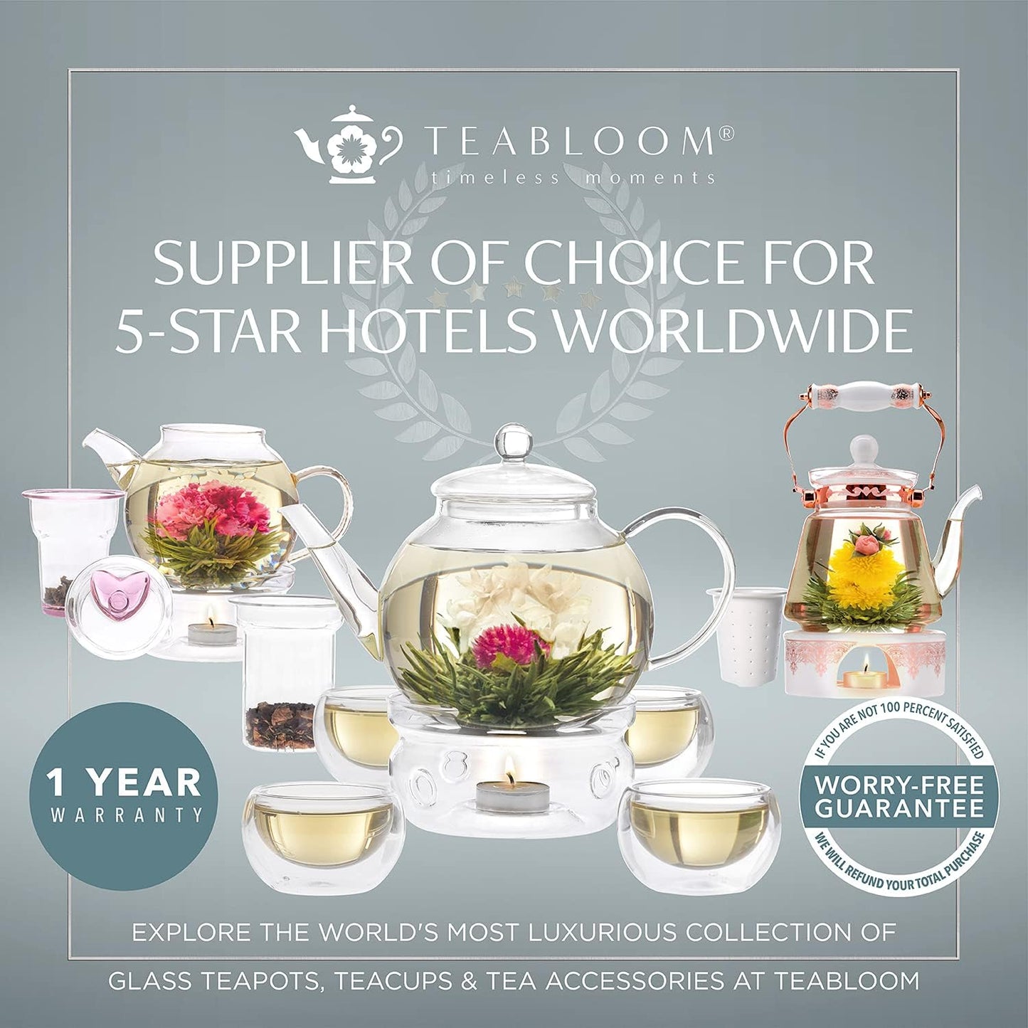 Teabloom Dublin Glass Teapot – Fine Borosilicate Glass – Stovetop and Microwave Safe – Removable Stainless Infuser – Ideal for Loose Leaf Tea – Large Capacity – 40 oz. / 1200 ml (4-5 Cups)