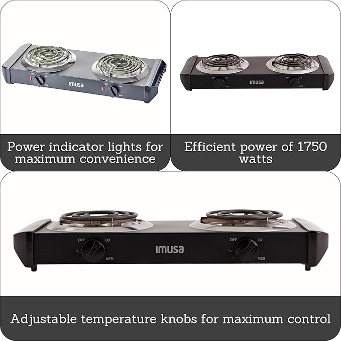 IMUSA USA GAU-80306 Electric Double Burner 1750-Watts , Black