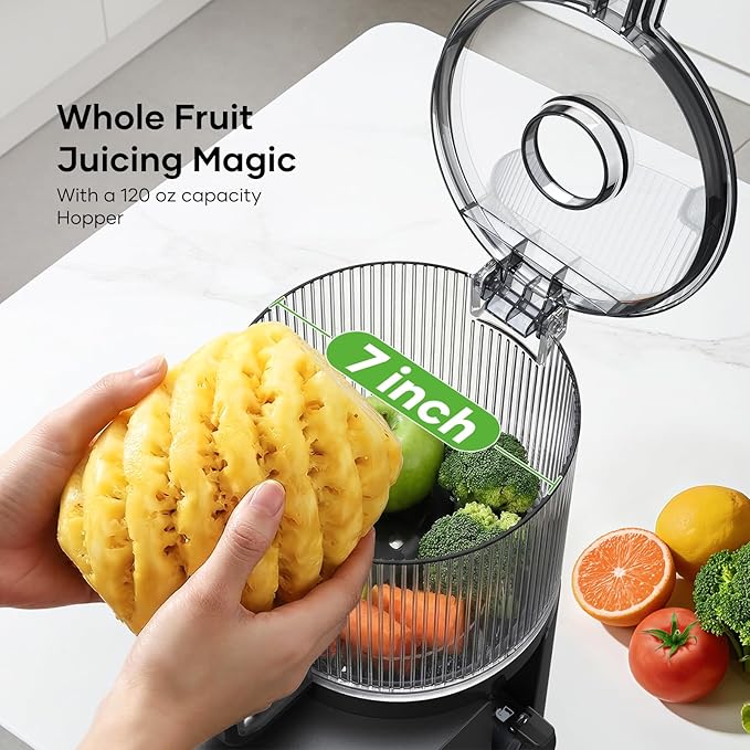 3-in-1 Juicer Machines, Cold Press Juicer 7“ Large Chute & 120oz – for Whole Vegetables & Fruits, High Juice Yield | Nut Milk | Natural Sorbet, Sliver