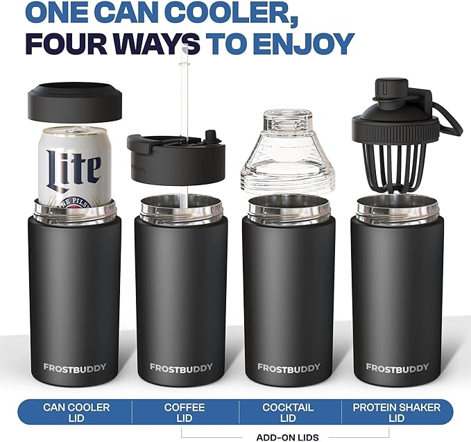 Frost Buddy Universal Can Cooler - Fits all - Stainless Steel Can Cooler for 12 oz & 16 oz Regular or Slim Cans & Bottles - Stainless Steel (Vanilla Ice Cream)