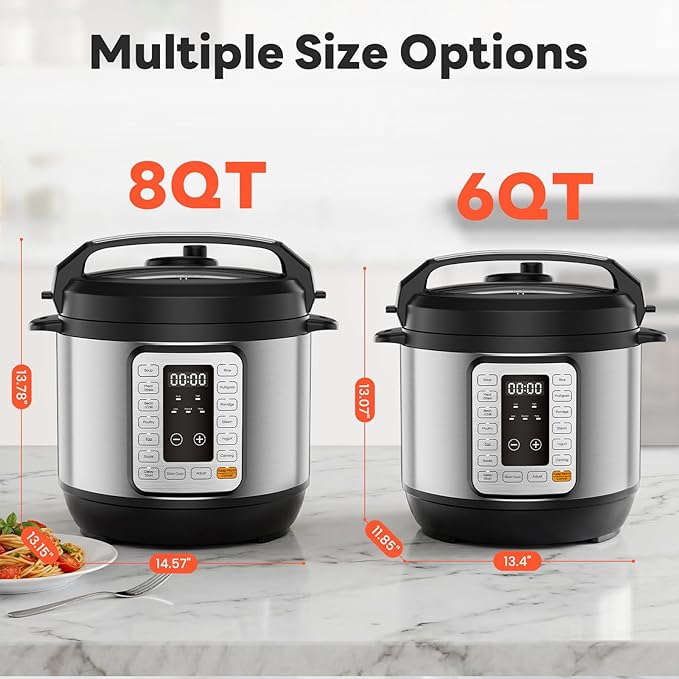 Sweetcrispy 16-in-1 Electric Pressure Cooker 8QT, 12-Preset Multi Cookers with Ceramic Pot, Slow Cook Rice Steamer Sauté Soup Yogurt Maker and More, Recipe Book