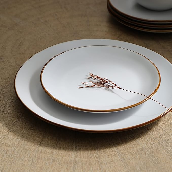 Stone Lain Brasa Modern Stoneware 16 Piece Dinnerware Sets, Plates and bowls Sets, Dish Set for 4, White
