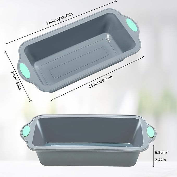 To encounter 9 Inch Silicone Bread and Loaf Pan, 2 Pack Food Grade Nonstick Silicone Molds for Baking Banana Bread, Meat Loaf, Pound Cake, with Metal Reinforced Frame More Strength