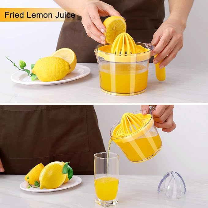 Citrus Lemon Orange Juicer Manual Hand Squeezer, Fruit Juicer Lime Press with Built-in Measuring Cup and Grater and Egg separator, Non-Slip Silicone Handle, 20OZ