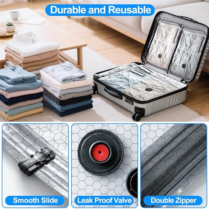 21 Pack Vacuum Seal Bags for Clothing Travel with Wireless Electric Air Pump, 7 Large +7 Medium +7 Small, Reusable Space Saver Bags for Luggage and Suitcase, Cruise & Travel Essentials