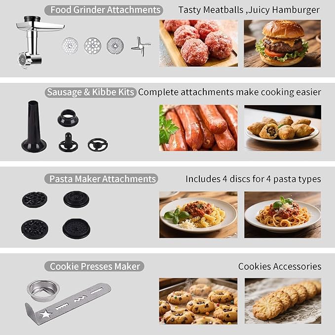 Aifeel Stand Mixer, 8.5QT+ 6QT Two Stainless Steel Bowls Electric Food Mixer, 7 in 1 Multifunctional Kitchen Mixer with Dough Hook, Whisk, Beater, Meat Grinder,Pasta & Cookie Maker-Black