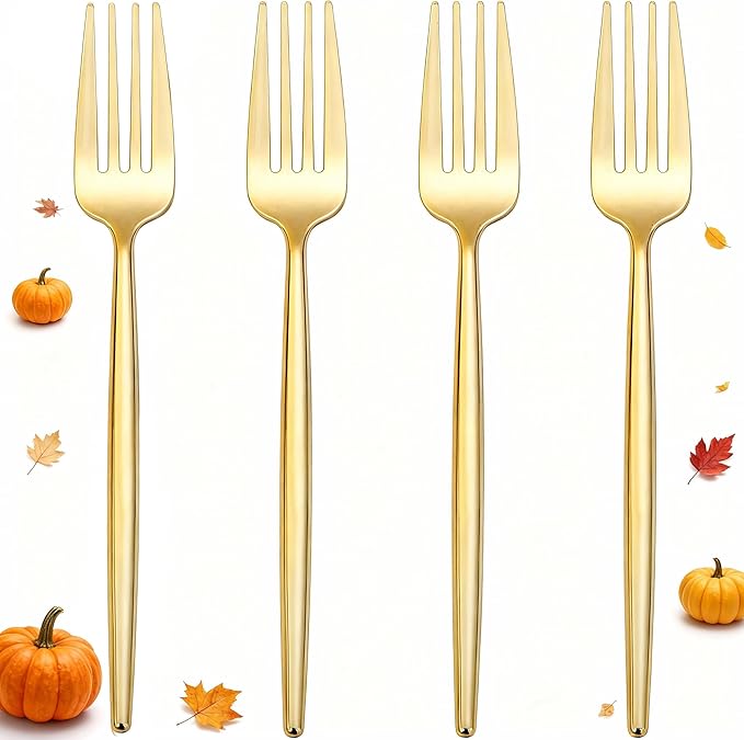 I00000 90 Pcs Gold Plastic Forks,Gold Disposable Utensils, Disposable Heavy Duty Plastic Forks Heat Resistant Perfect for Parties,Wedding,Dinners