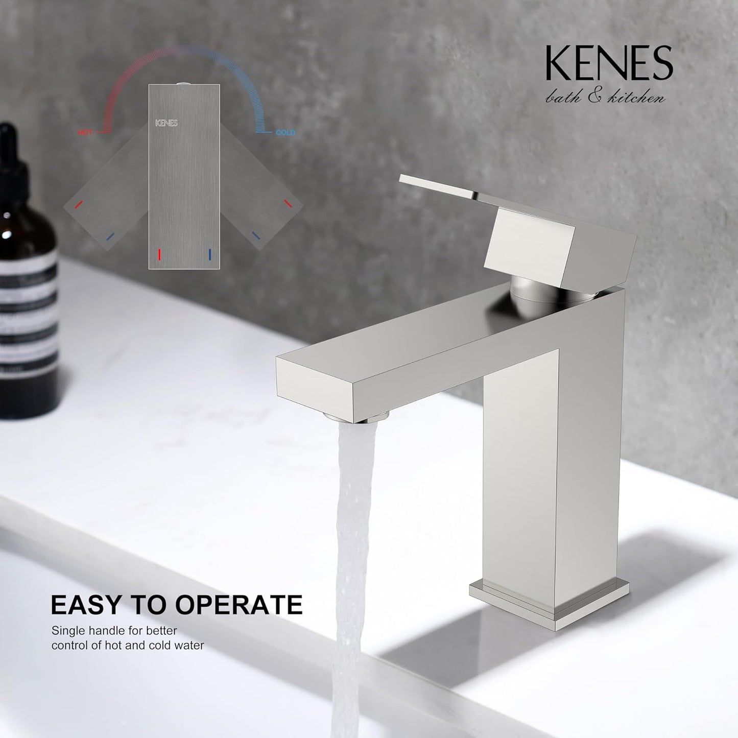 KENES Single Handle Bathroom Sink Faucet, Brushed Nickel Vanity Faucet for Bathroom Sink, with Pop Up Drain Stopper & Water Supply Lines LJ-9031