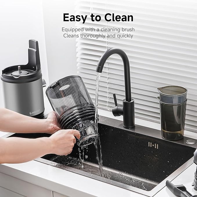 Cold Press Juicer Machine with 6" Extra-Wide Feed Chute,Triple Stainless Steel Filter,Quiet DC Motor,Easy to Clean,Slow Masticating Juicer High Juice Yield,Grey