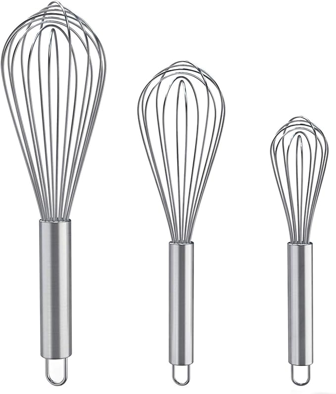 Whisks for Cooking, 3 Pack Stainless Steel Whisk for Blending, Whisking, Beating and Stirring, Enhanced Version Balloon Wire Whisk Set, 8"+10"+12"