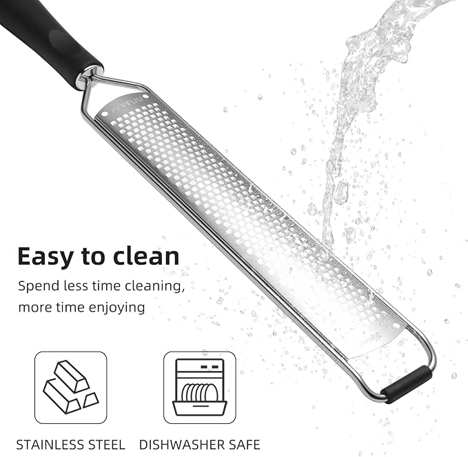 Premium Lemon Zester Grater,Kitchen Tool for Parmesan Cheese, Lemon, Ginger, Garlic, Nutmeg, Chocolate, Vegetables, Fruits,Sharp Stainless Steel Blade,Dishwasher Safe (Black+Yellow)
