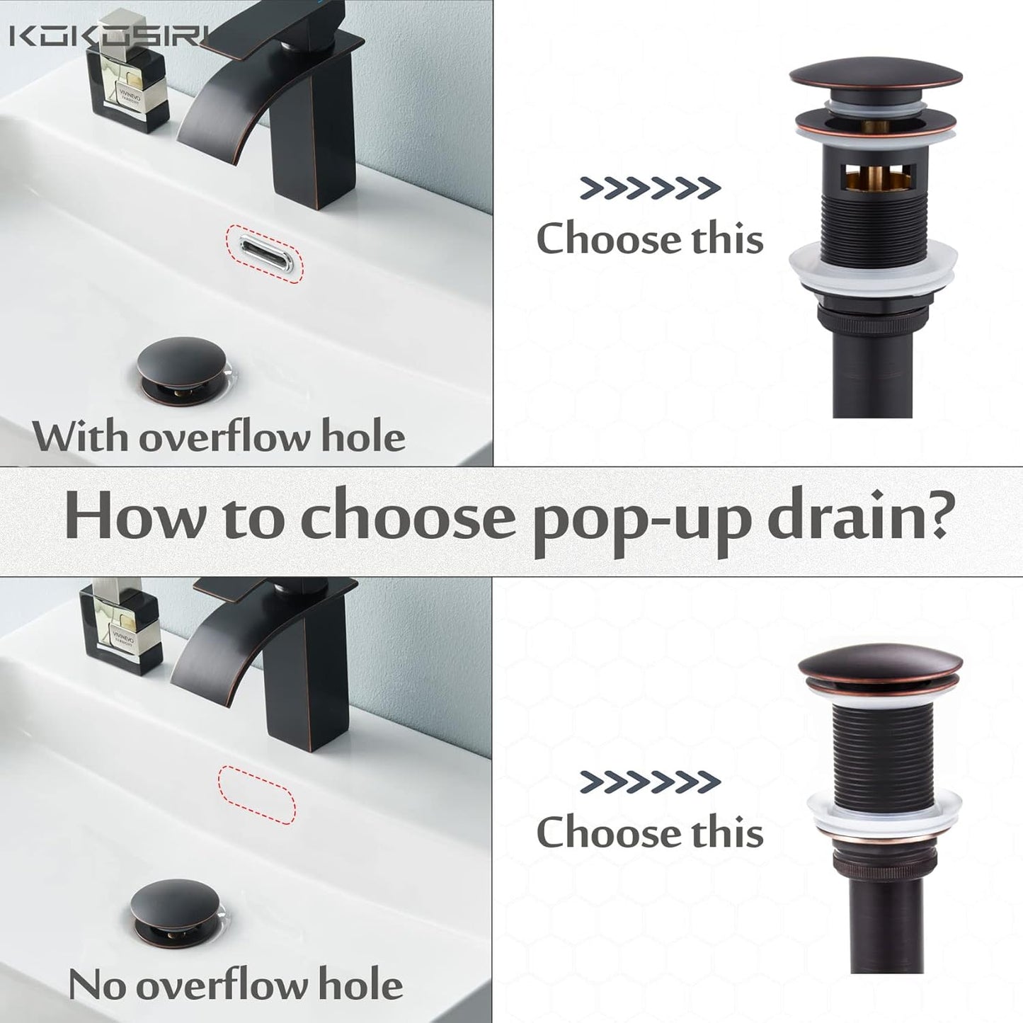 KOKOSIRI Bathroom Sink Drain with Detachable Hair Catcher, Oil Rubbed Bronze Pop Up Sink Drain with Strainer Basket Anti Clogging for Vanity Vessel Sink with Overflow, C1001ORB