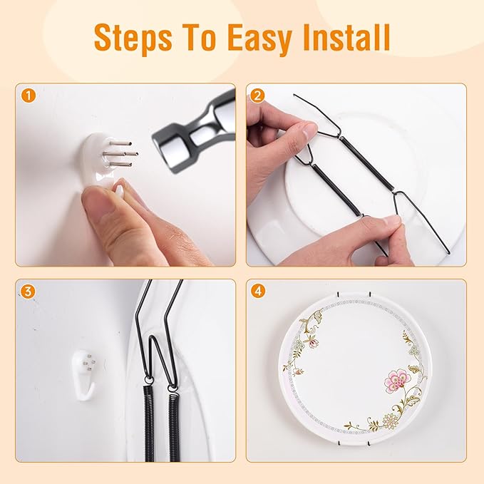 Bilillo 3 Pack Plate Hangers for The Wall, Suitable for 8''-10'' Decorative Plate,Invisible Heavy Duty Wire Plate Holder with Wall Hooks, Plate Hangers for Displaying Plates, Platter, Dish (Black)